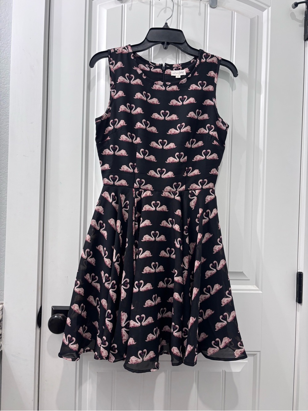 Maison Jules Black Dress with Pink Swan Print
